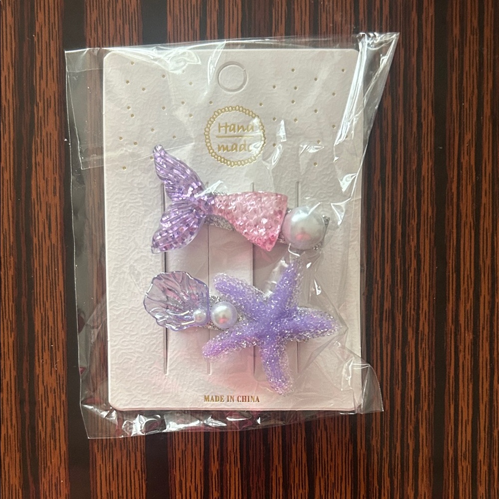 Purple and Pink Starfish and Shell Hair Clips